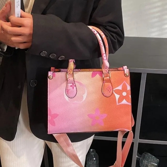 Womens Iconic Sunrise Pastel Floral Design Coated Canvas Crossbody/ Tote - Picture 2 of 11